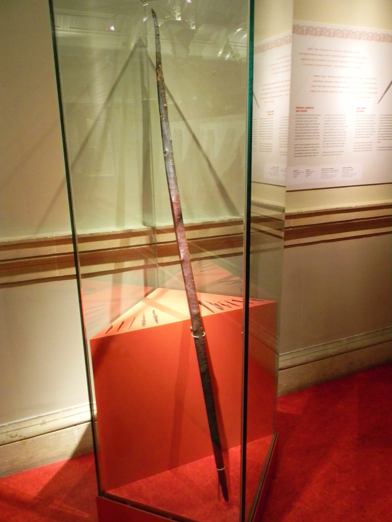 Viking era longbow on display in the National Museum of Ireland in Dublin.